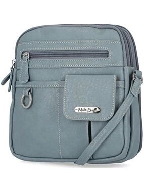 MultiSac Crossbody Bag Denim Blue Vegan Leather Travel Purse Multiple Pockets